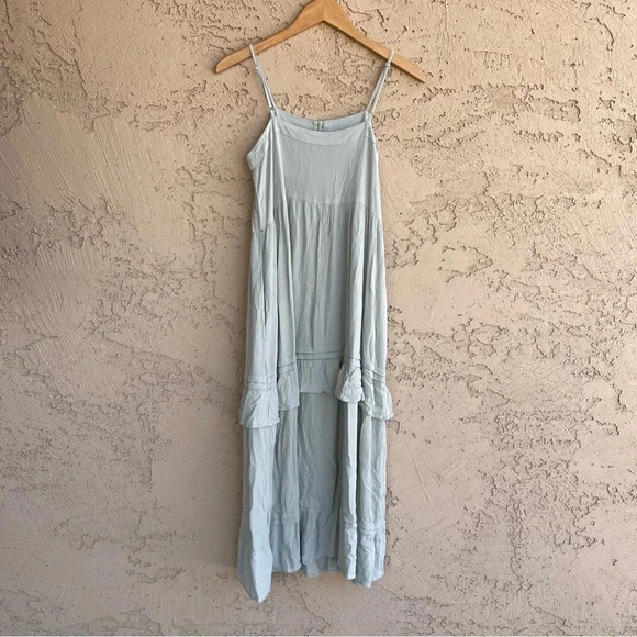 BaeVely Women's Seafoam Green Bohemian Button Tiered Long Maxi Dress Size Small - Picture 3 of 7
